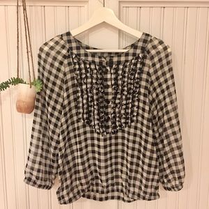 Plaid blouse with ruffle detail